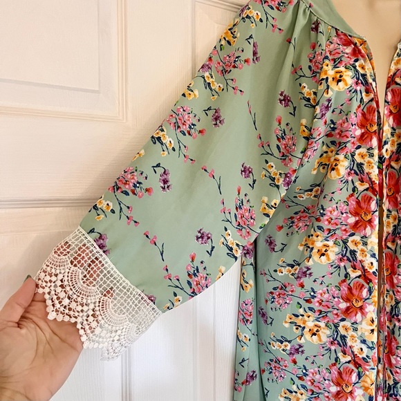 Relipop Mint Green Floral Lace Kimono Boho Bohemian Chic Size L - Picture 2 of 6